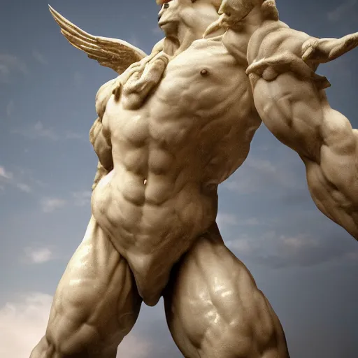 Image similar to photo of fullbody rococo delicate sculpture of a hulking herculean muscular onyx albino marble brock lesnar as an humanoid deity, clothed in silk, wings, sunrays, cinematic lighting, photorealistic, octane render, 8 k, depth of field, 3 d