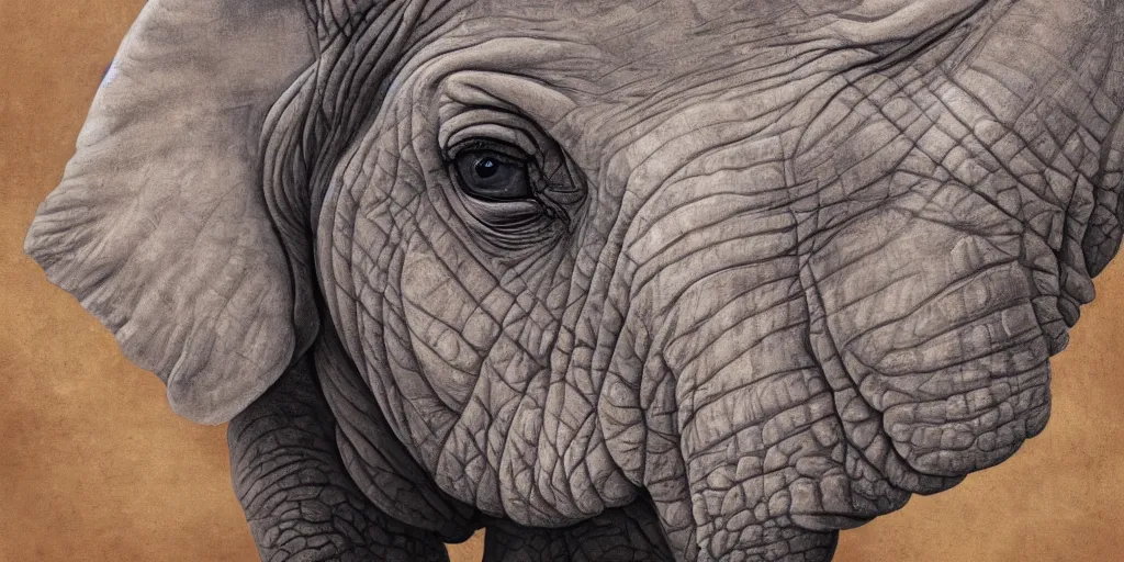 Prompt: expressive painting of a baby tortoise elephant rhino, obfuscate light, intricate, captivating eyes, delicate, classicism style, intricate details, digital art, portrait, 8 k resolution