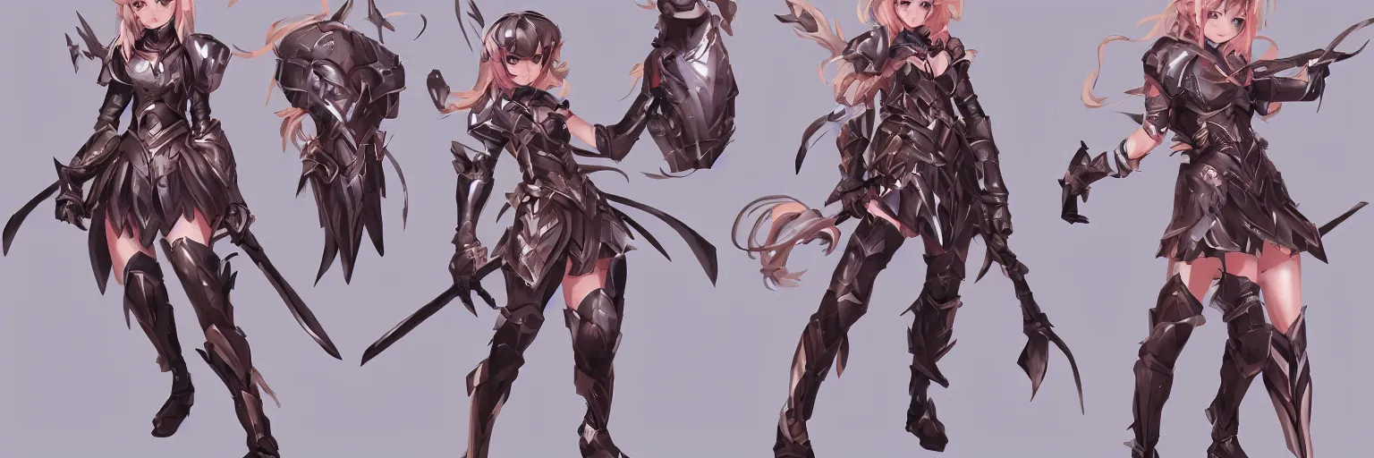 Image similar to character design of a cute vtuber girl in a pose wearing knight armor, fantasy, Digital 2D, highly detailed, sharp focus, smooth, artstation, art by JunYoung Shin