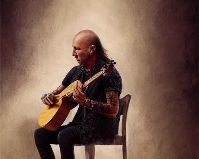 Image similar to 5 5 mm portrait photo of vasco rossi playing the lute. magical atmosphere. art by greg rutkowski. highly detailed 8 k. intricate. lifelike. soft light. nikon d 8 5 0.