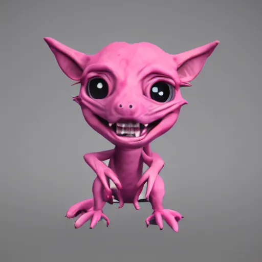 Prompt: A 3D render of a cute chibi pinkish Kobold wearing a suit