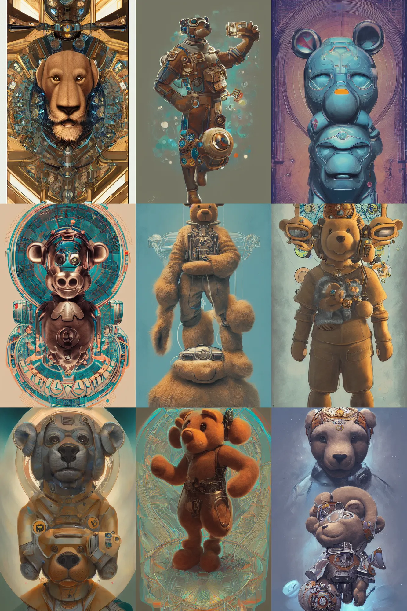 Prompt: Bamse cyborg, art deco design, by Mandy Jurgens and Warhol, Ernst Haeckel, James Jean, artstation, concept art