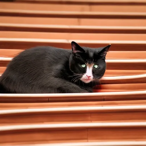 Image similar to ultra hd 8 k photo of a sad cat alone on a big opera stage