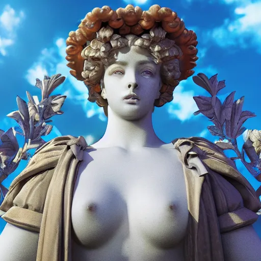 Prompt: baroque vaporwave statue, trending on art station, 4k UHD, 8k, painting illustration, high detail, rendered in unreal engine, 3d render, god rays, volumetric lighting, award winning, photorealistic, vegetation