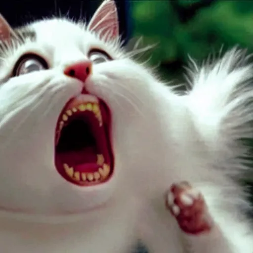 Prompt: screaming laughing cat reaction image, movie still