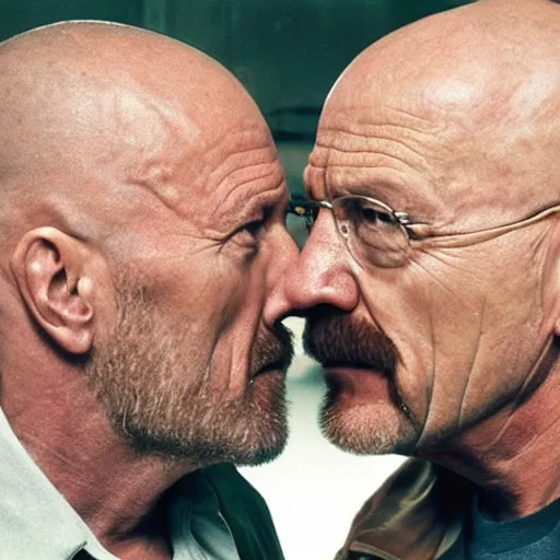 Image similar to Walter White and Mike Ehrmantraut kissing