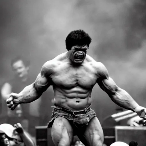 Image similar to hulk performing at woodstock