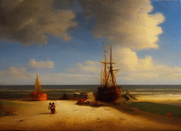 Prompt: texel, the netherlands in the style of hudson river school of art, oil on canvas