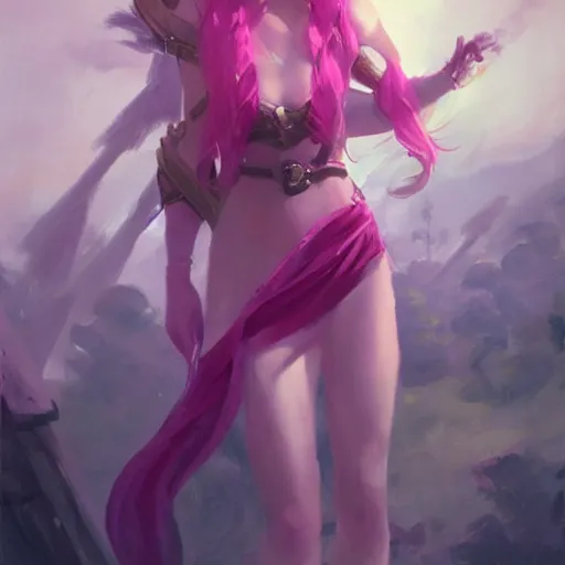 Prompt: seraphine with pink long hair from league of legends portrait trending on artstation, painted by greg rutkowski