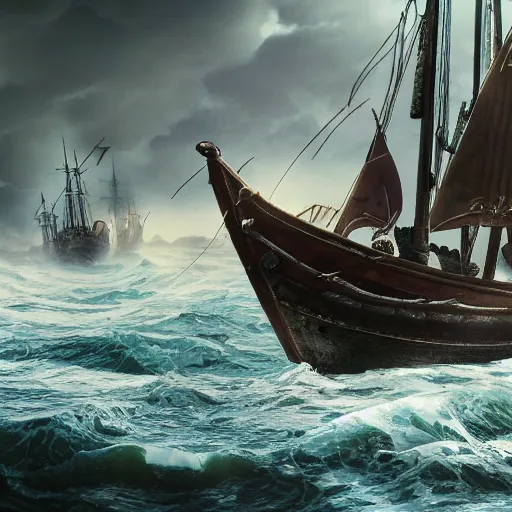 Image similar to An Epic viking sea battle, realistic 4k octane beautifully detailed render, 4k post-processing, highly detailed, intricate complexity, epic composition, magical atmosphere, cinematic lighting, masterpiece, ultra hd