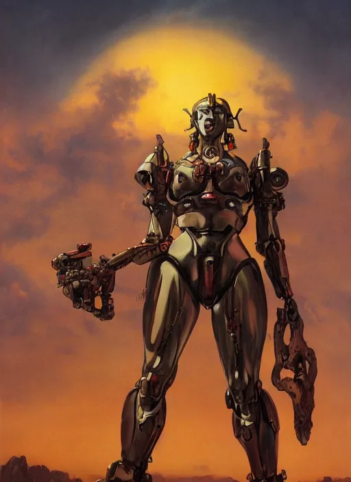 Image similar to biblical hell beautiful female mecha android, shiva, storm, glowing veins, in clouds, sunset, portrait, by peter elson, muted colors, by frank frazetta, extreme detail, reflections, trending on artstation, 8 k