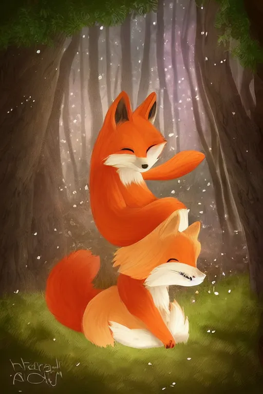 Image similar to a pretty medieval anthropomorphic fox with a fluffy tail in the forest, comic art, trending on furaffinity, cartoon, kawaii, backlighting, furry art!!!, radiant light, bokeh, trending on artstation, digital art