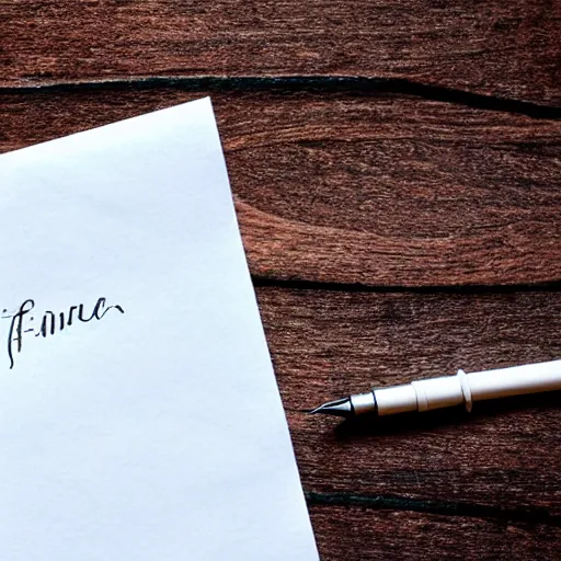 Prompt: the letter f on a white piece of paper, close - up, cursive, penmanship, ink on paper, fountain pen