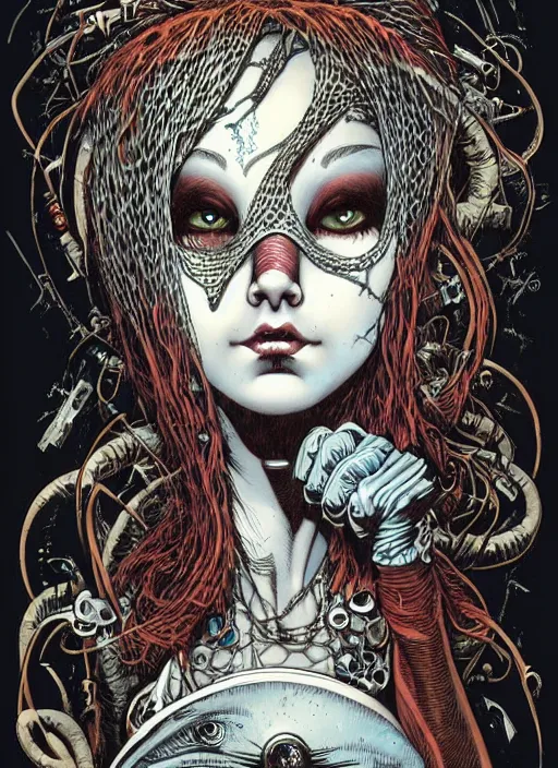 Image similar to a portrait of a pretty sewer punk young lady by aaron horkey