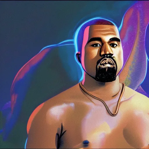 Image similar to Kanye West as a mermaid, looking in awe at delicious fish sticks, dynamic lighting, concept art, beautiful 4k