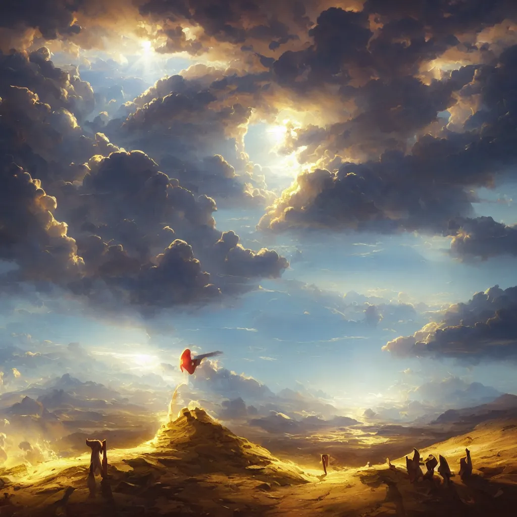 Image similar to a sending down [ of the revelation ] from him who created the earth and the lofty heavens, overdetailed art, by greg rutkowski, by rhads, sharp focus