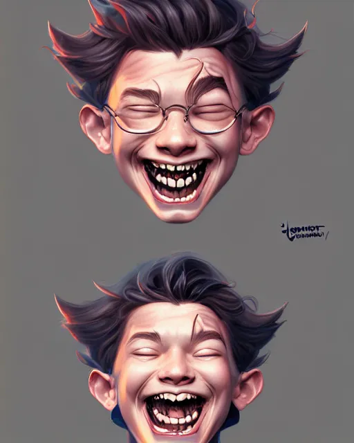 Image similar to digital art, fantasy portrait of a laughing boy , by James Jean and by artgerm, by ross tran , ultradetailed, charachter design, concept art, trending on artstation,