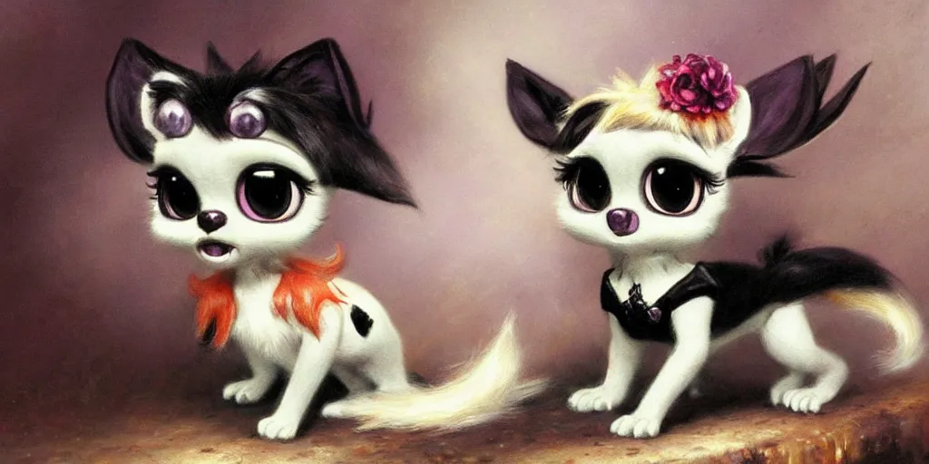 Image similar to 3 d littlest pet shop animal, wearing gothic accessories, spooky,, master painter and art style of noel coypel, art of emile eisman - semenowsky, art of edouard bisson