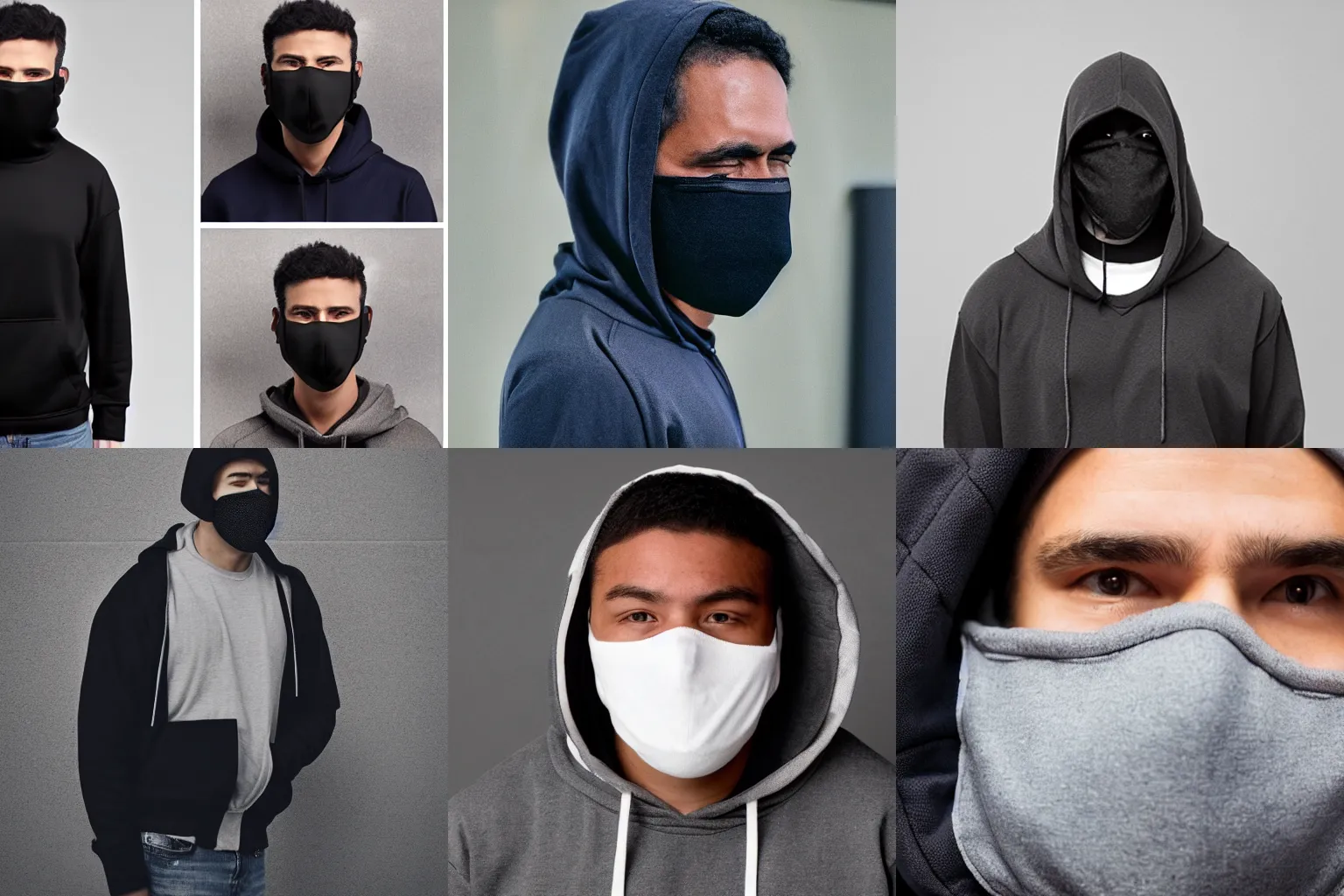 Prompt: a man with an all-concealing mask and a hoodie