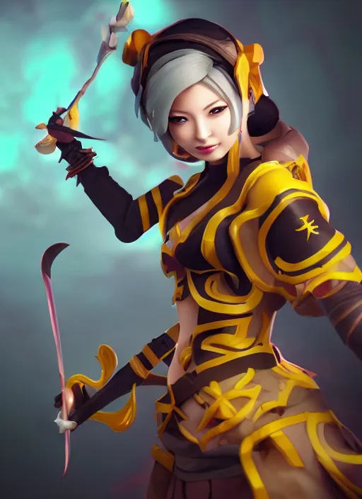 Prompt: mami tomoe, dota 2 character select art, digital art, octane render