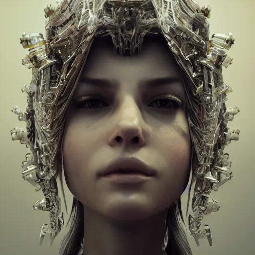 Prompt: portrait ethereal biomechanical, crystal incrustations, hyper - detailed face, elegant posed, intricate, octane render, cinematic lighting, cgsociety, unreal engine,