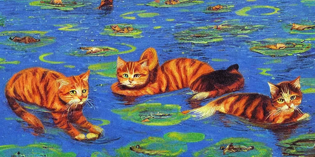 Prompt: cats swimming in a lake in colombo sri lanka city, by Nizovtsev, Victor