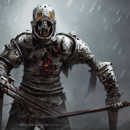 Prompt: a zombie knight, 8 k, shallow depth of field, 8 k, ultra high detail, concept art,