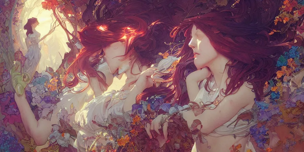 Image similar to dreamscape, female, vivid colors, art by artgerm and greg rutkowski and alphonse mucha and loish and wlop, highly detailed sculpture, intricate detailed, ommatidia, 8 k, cinematic atmosphere, post - processing