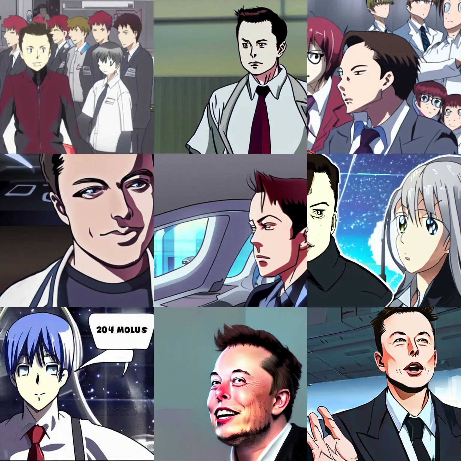 Image similar to elon musk, screenshot from a 2012s anime