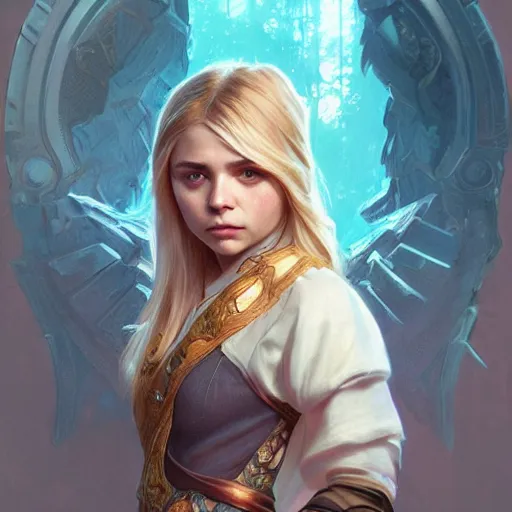 Image similar to Chloë Grace Moretz , D&D, fantasy, intricate, cinematic lighting, highly detailed, digital painting, artstation, concept art, smooth, sharp focus, illustration, art by Artgerm and Greg Rutkowski and Alphonse Mucha