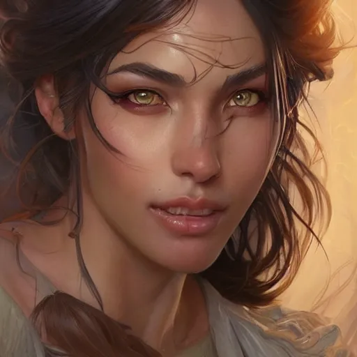 Image similar to beautiful, strong, mixed race, female face, fantasy, highly detailed, digital painting, artstation, concept art, smooth, sharp focus, illustration, art by artgerm and greg rutkowski and alphonse mucha