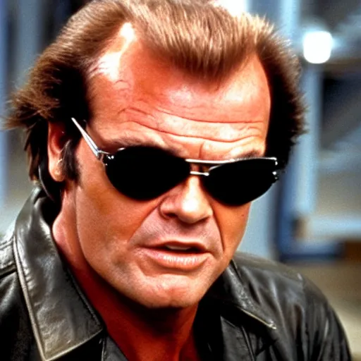 Image similar to Jack Nicholson plays Terminator, epic scene where his inner endoskeleton gets exposed