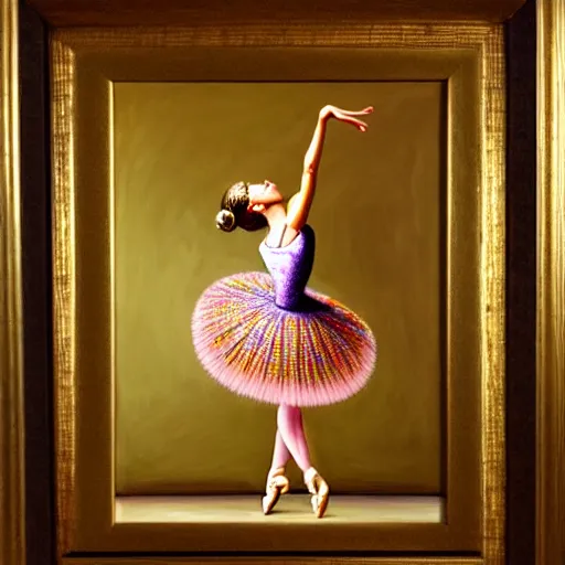 Image similar to painting of a peanut, intricate, high detail, dancing ballet, studio, mirrors, lighting