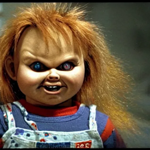 Prompt: real chucky the killer doll caught on film, photograph