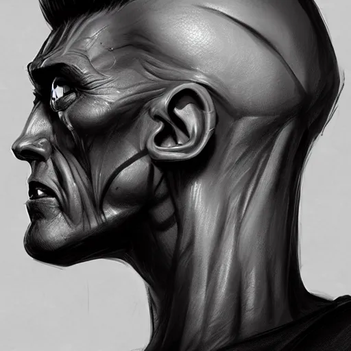 Image similar to a profile photo of a man, side profile, D&D, sci-fi, elegant, sinister, muscular, highly detailed, digital painting, artstation, concept art, smooth, sharp focus, illustration