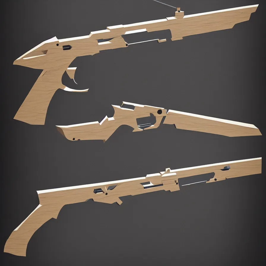 Prompt: single concept art gun designed by c. a. k. e., marc newsom, zaha hadid, cartoon, video game art, blond ltd, layer design ; natural materials ; industrial design ; behance ; le manoosh ; pinterest ; if design award ; reddot design award