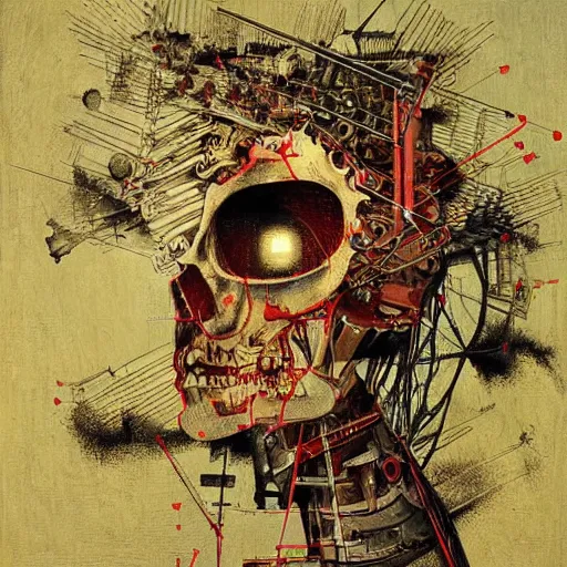 Prompt: i'm machine, i'm obsolete, in the land of the free, lobotomy. beautiful and detailed artistic painting by grislaw ludovek ( 1 9 7 5 ).