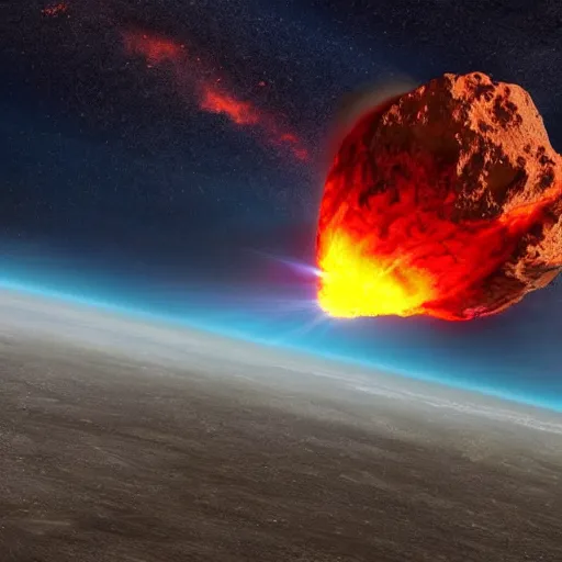 Image similar to Gigantic red-hot meteorite crashes into living planet, Bright colors, fantastic landscape, hyperrealism, no blur, 4k resolution, ultra detailed-i