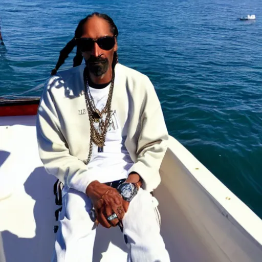 Image similar to snoop dogg sailing a boat