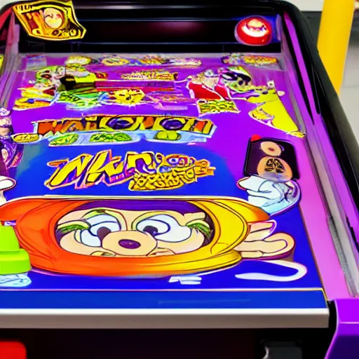 Prompt: product photo of Waluigi Pinball