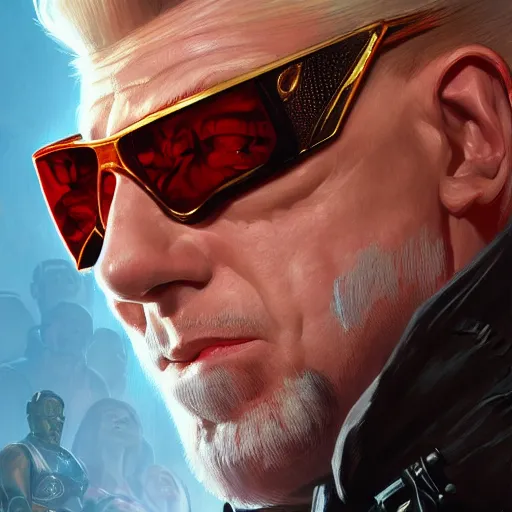 Prompt: portrait of Duke Nukem as President, epic, intricate, headshot, highly detailed, digital painting, artstation, concept art, sharp focus, illustration, art by artgerm and greg rutkowski and alphonse mucha