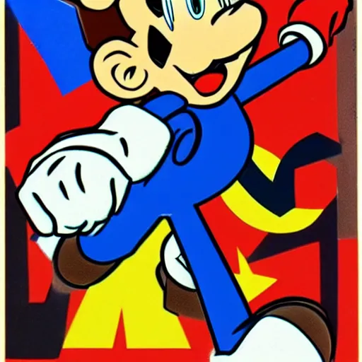 Image similar to 1940s disney film about super mario and sonic the hedgehog