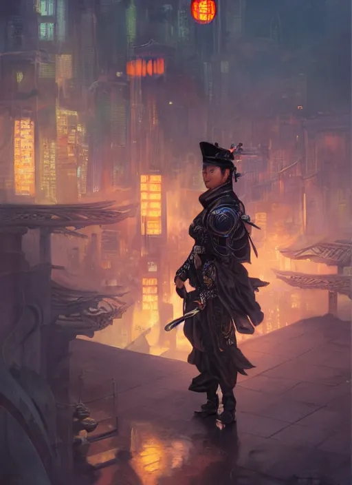 A oil painting of a steampunk chinese swordsman with a | Stable ...