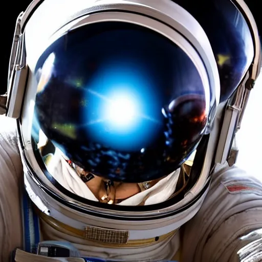 Prompt: photograph of astronaut doctor in outer space. reflection of john webb space telescope galaxy on helmet. Extremely detailed. Beautiful. 4K. Award winning.