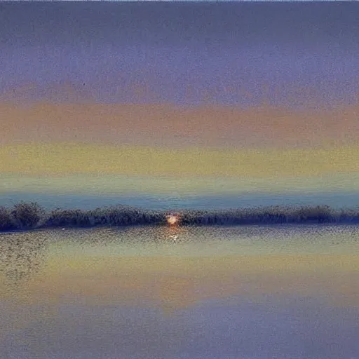 Prompt: sunrise over the dnipro river, by ivan marchuk