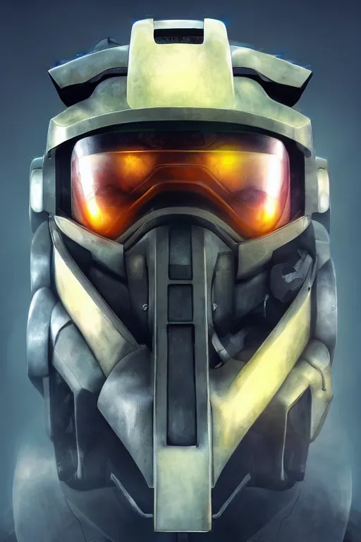 Image similar to robot ninja mask helmet halo master chief radiating a glowing aura global illumination ray tracing hdr fanart arstation by ian pesty and katarzyna da „ bek - chmiel