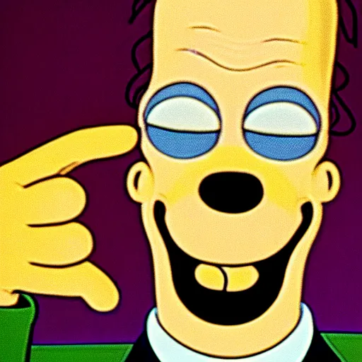 Prompt: A 35mm lense image of Homer Simpson as the Joker, with smile, 2008 8k