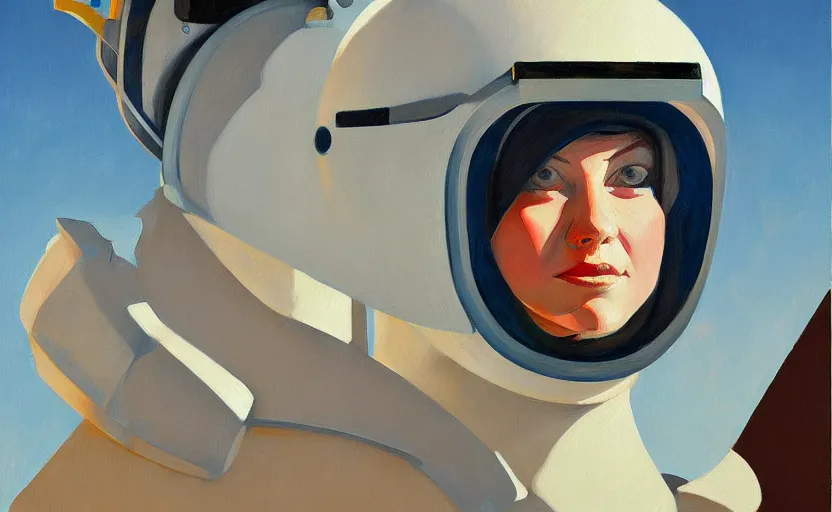 Image similar to Portrait of a woman engineer with helmet, very coherent, painted by Edward Hopper, painted by James Gilleard, airbrush, art by JamesJean