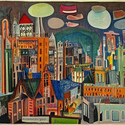 Prompt: by dora carrington defined. photograph. a cityscape. the different colors & shapes represent different parts of the city.