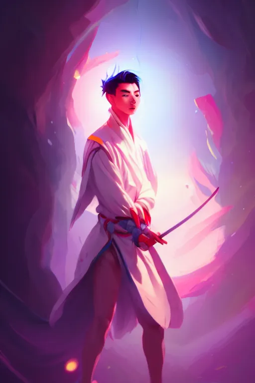 Prompt: character design, anbeno seimei, blurred environment background, colorful magic effects, white skin, portrait, male, clothed, sharp focus, digital art, concept art, trending on artstation, dynamic lighting, by emylie boivin and rossdraws